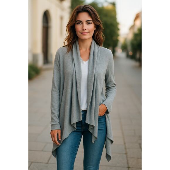 Autumn Cashmere Gray Drape Open Front Cardigan Sweater Size Large - No Size Tag - Picture 1 of 6